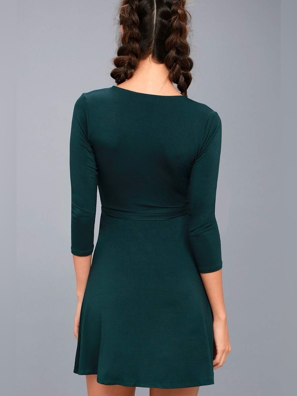 Lulus Twirl-Worthy Forest Green Jersey Wrap Dress Size Small NWT - Picture 3 of 11